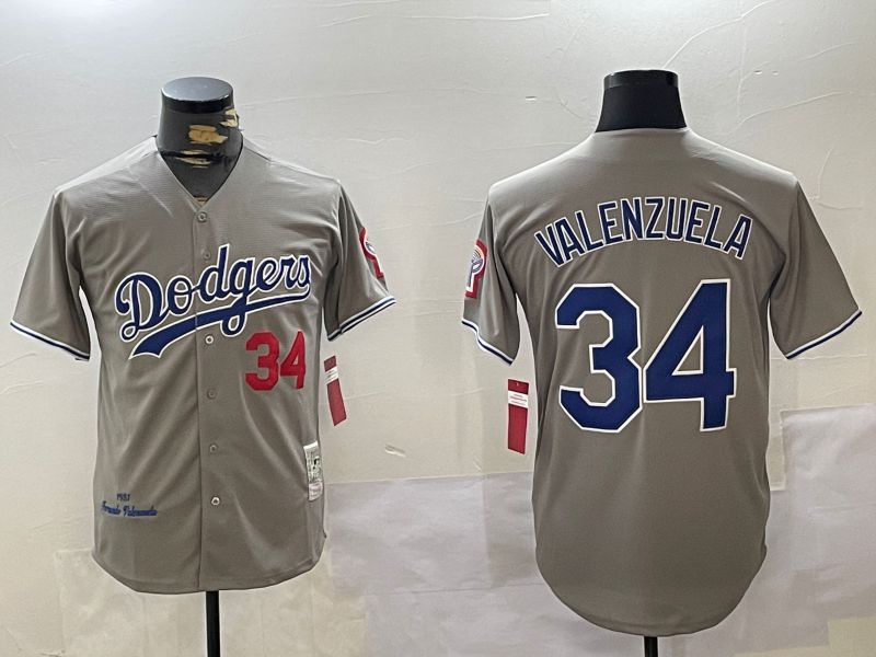 Men Los Angeles Dodgers #34 Valenzuela Grey Throwback Game 2024 Nike MLB Jersey style 11205